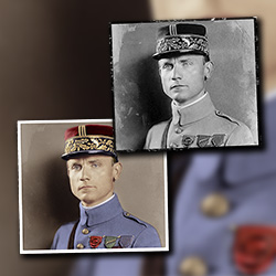 A black and white photograph of Milan Rastislav Stefanik was restored and colorized, accurately recreating the appearance of WWI uniform and the military decorations as they were confirmed by research and consultations with experts in military history, decorations and uniforms.