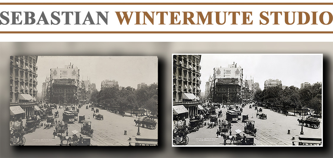 Restoration and digital archiving of a historic photograph of the intersection of 5th Avenue, Broadway, and 23rd Street of Manhattan, NY