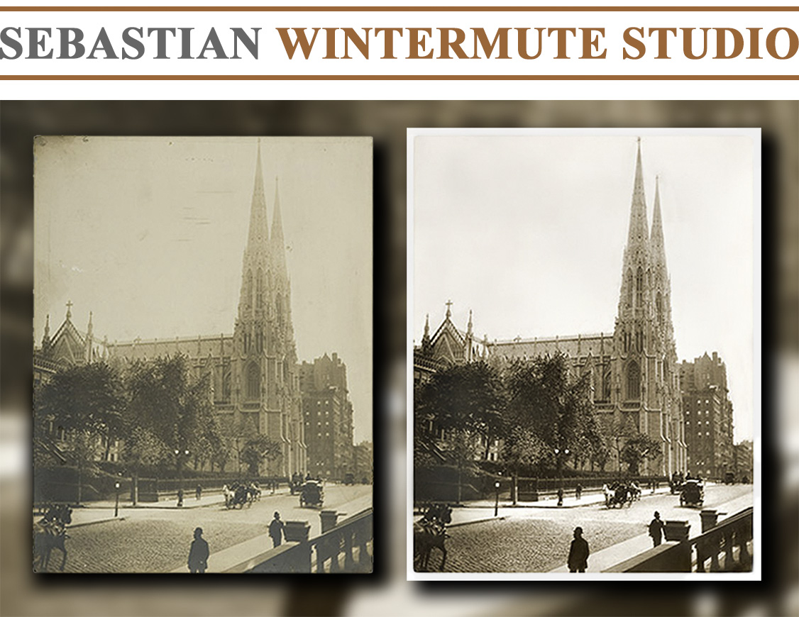 Restoration of a 19th Century photo of St. Patrick's Cathedral when the 5th Avenue was a quiet street perfect for an afternoon stroll and any place above Central Park was considered to be The Upstate.