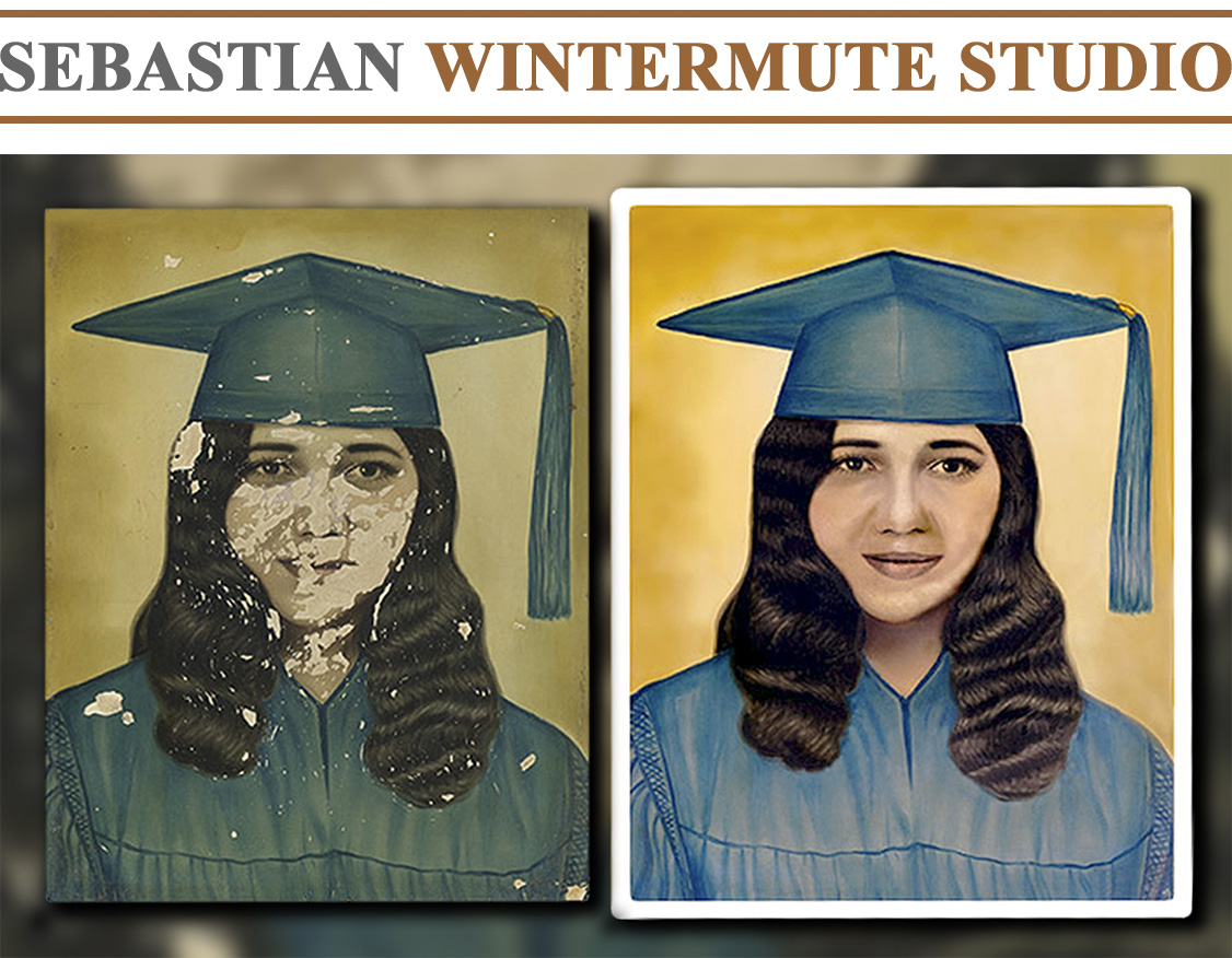 Restoration of colorized graduation photograph.