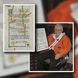 Restoration of a Boy Scout Lifesaving and Meritorious Action Award for saving a man from drowning as a present to the original recipient on his 95th birthday.