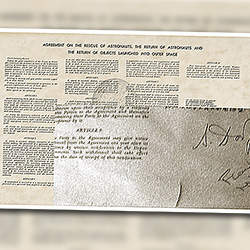 Restoration of a copy of Agreement on the Rescue of Astronauts, the Return of Astronauts, and the Return of Objects Launched into Outer Space is one of the few official NASA documents that were flown to the Moon on board of Apollo 12 mission.