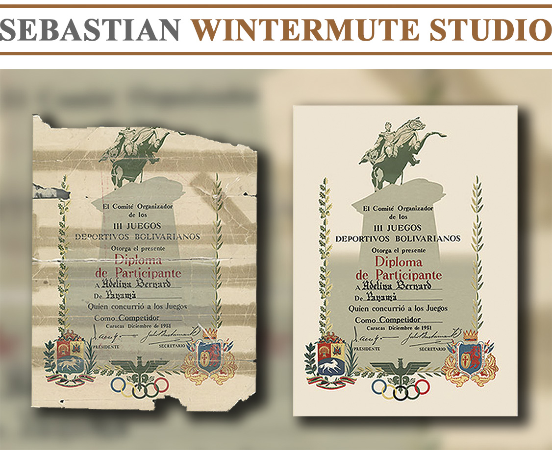 Restoration of an award poster from 1951 Bolivarian Games