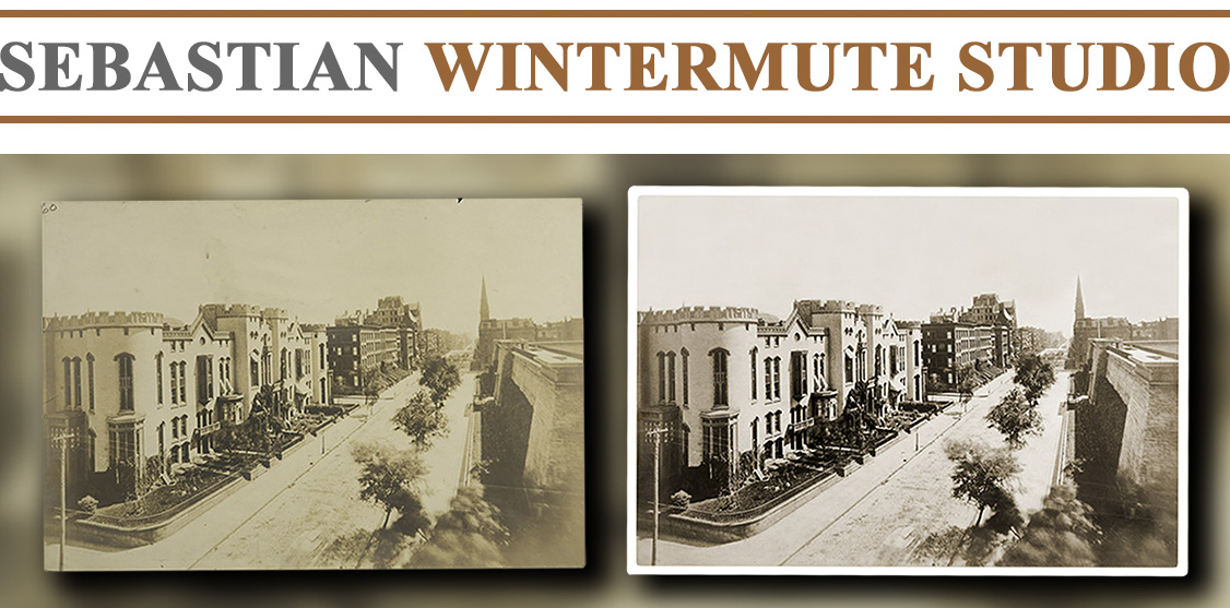 Restoration of a photograph New York 5th Avenue and the Croton Distributing Reservoir