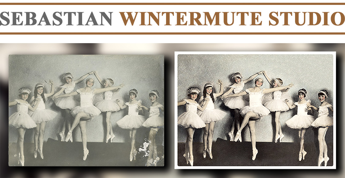 A beautiful photograph of young ballerinas reminiscent of impressionist's paintings was damaged by paint splashes and exposure to dust and cigarette smoke.