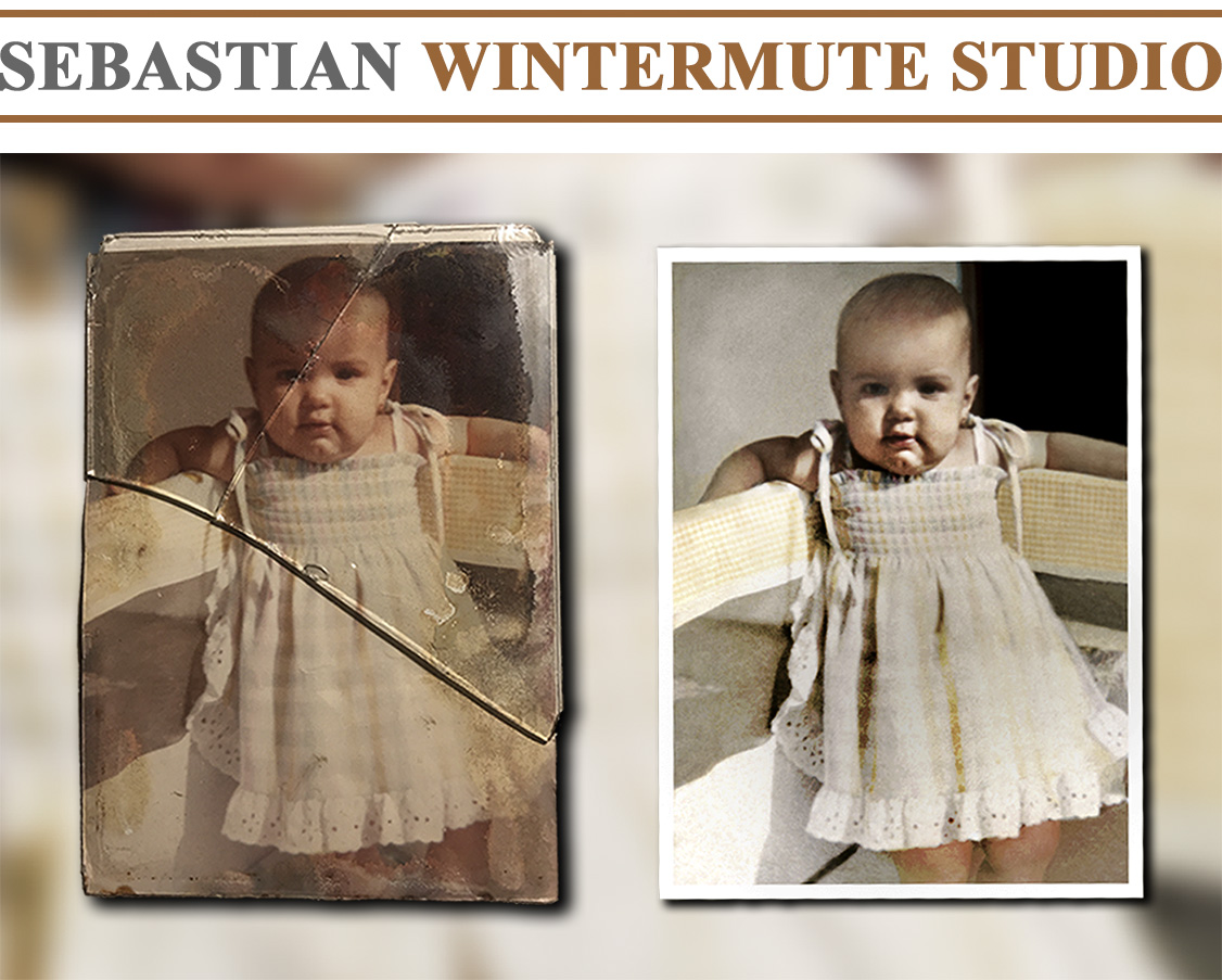 Restoration of a photograph stuck to glass.